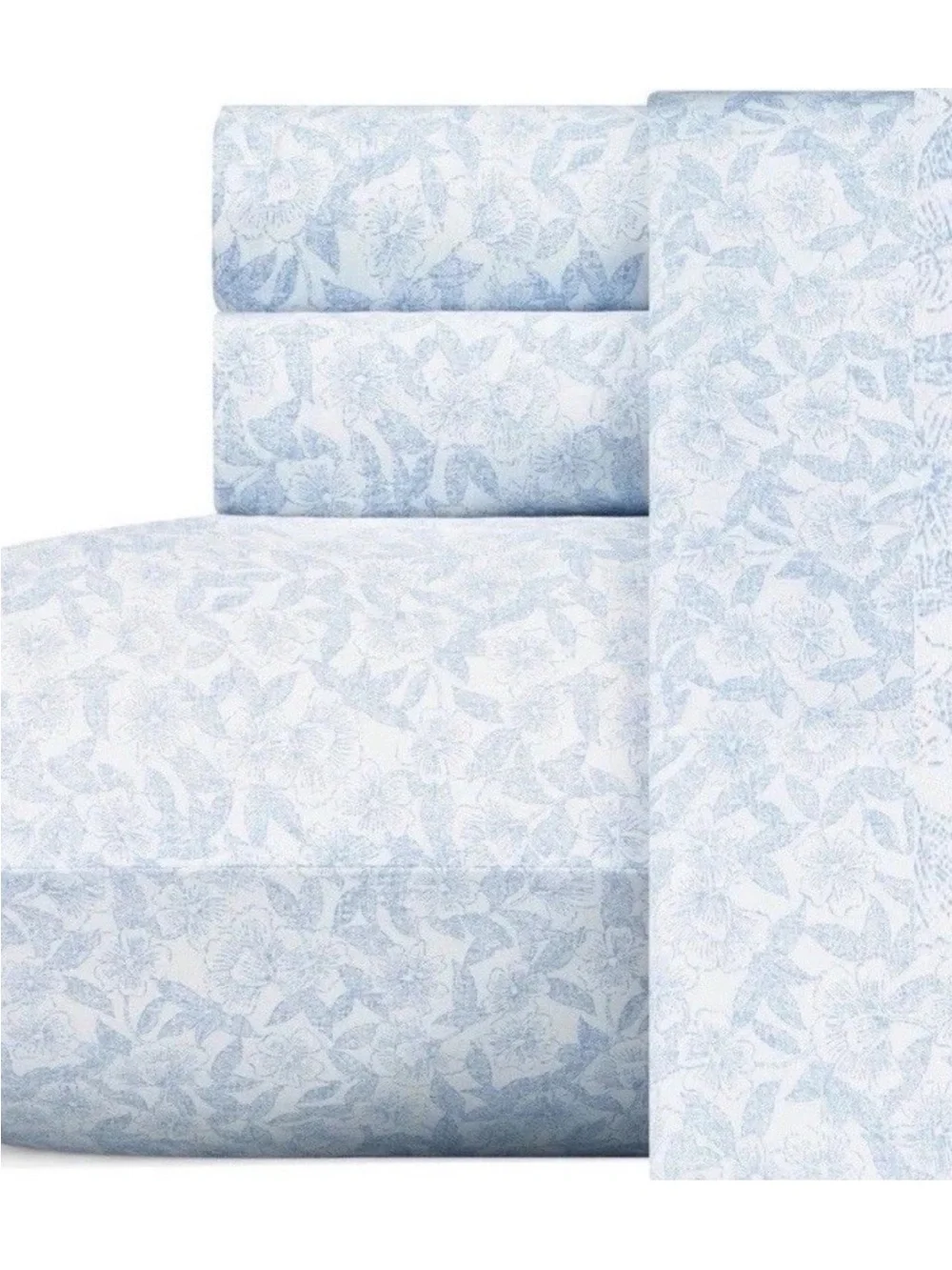 Laura Ashley Blossoming Blue Full 4-Piece Cotton Sateen Sheet Set 300TC NWT